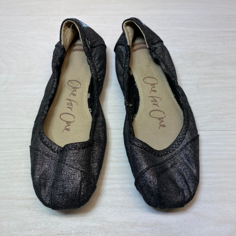 TOMS Womens Size 7 Jutti Ballet Flats Metallic Black Sparkle Slip On Shoes